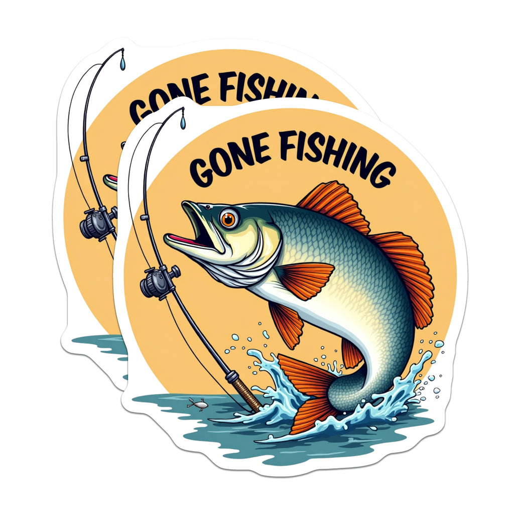 (2 Pack) Gone Fishing Magnets - Angler Man Cave Decor - Fishing Enthusiast Accessories for Dad - 5 Inches On Longest Side - Thick Durable Magnet - Made in USA - MAG36371