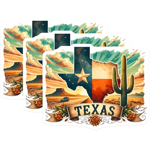 (3 Pack) Texas Decals - State Pride - Cactus Truck Laptop Decal - 3 Inches On Longest Side - Easy Peel & Apply - Made in USA - 3MCS6037
