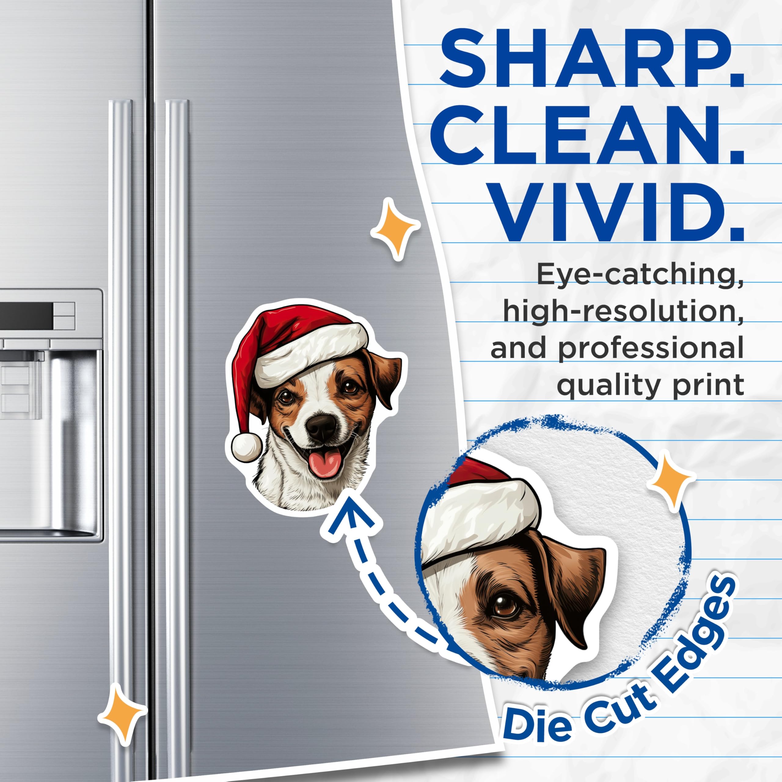 (2 Pack) Christmas Dog Magnets - Jack Russell Santa Hat Holiday Pet Decor - Festive Refrigerator Animal Lover Magnets - 5 Inches On Longest Side - Thick Durable Magnet - Made in USA - MAG27767