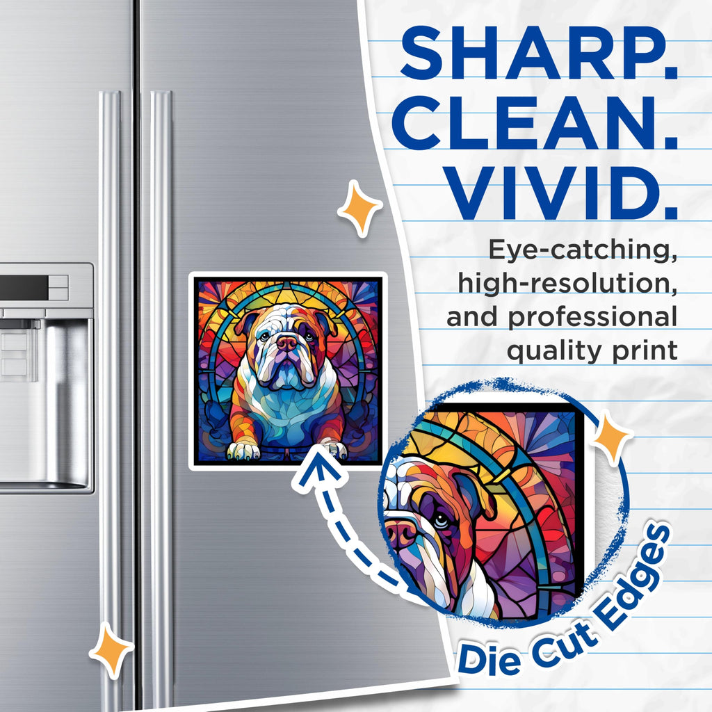 (2 Pack) Bulldog Magnets - Stained Glass Bulldog - Dog Lover Refrigerator Magnets - 5" On Longest Side - Premium Magnet - for Cars, Refrigerators, Toolboxes, Lockers - Made in USA - MAG16139
