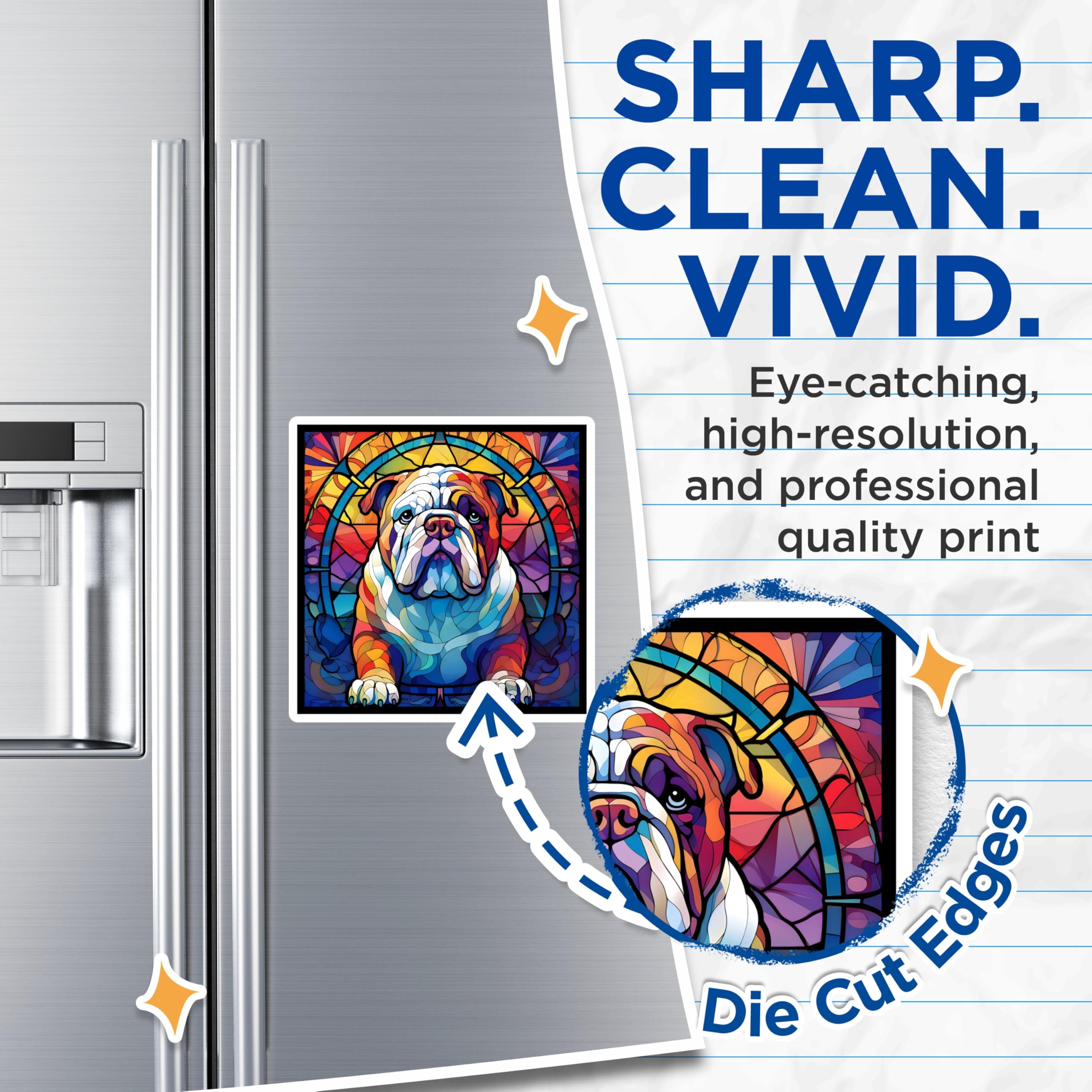 (2 Pack) Bulldog Magnets - Stained Glass Bulldog - Dog Lover Refrigerator Magnets - 5" On Longest Side - Premium Magnet - for Cars, Refrigerators, Toolboxes, Lockers - Made in USA - MAG16139