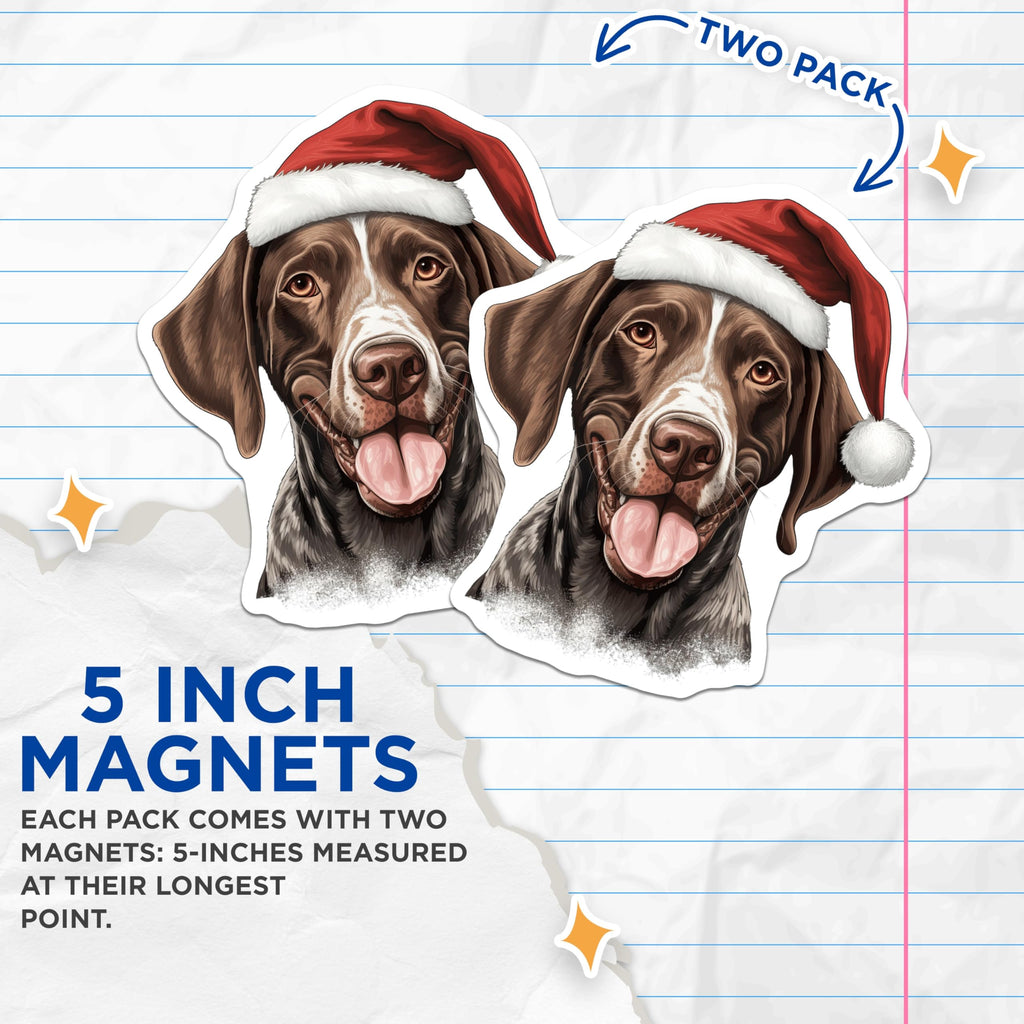 (2 Pack) German Shorthaired Pointer Magnets - Jolly Christmas Dog Refrigerator Decor - Festive Hound Home Accent - 5 Inches On Longest Side - Thick Durable Magnet - Made in USA - MAG24356