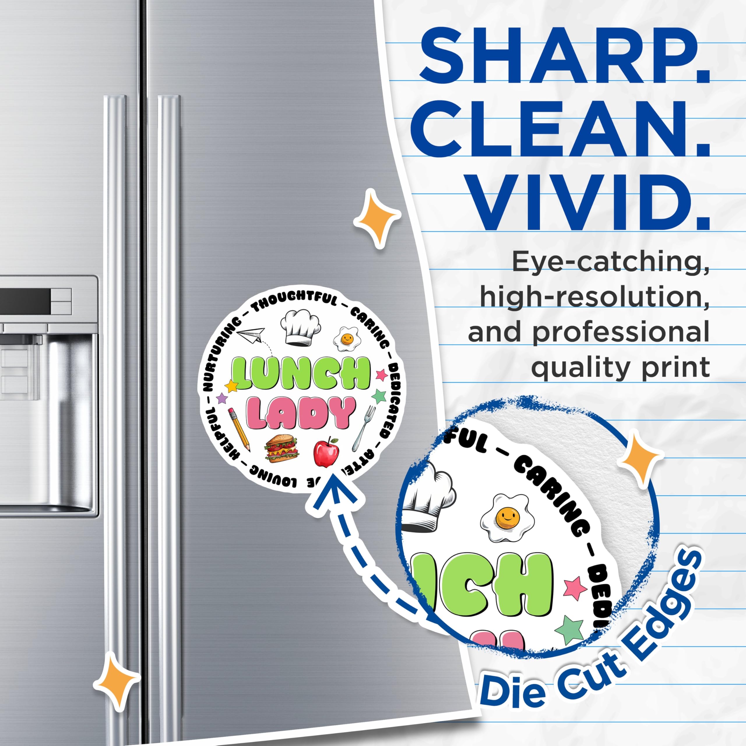 (2 Pack) Lunch Lady Magnets - School Cafeteria Decor - Appreciation - 5" On Longest Side - Sticks to Smooth Flat Surfaces - Made in USA - MAG10610