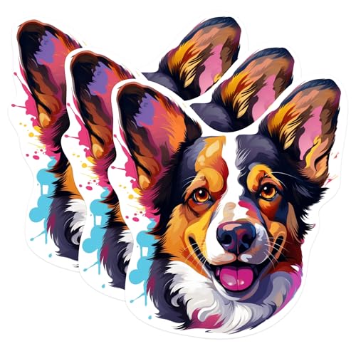 (3 Pack) Corgi Dog Decals - Colorful Animal Laptop Decal - Pet Lover Gifts - 3 Inches On Longest Side - Easy Peel & Apply - Made in USA - 3MCS0689