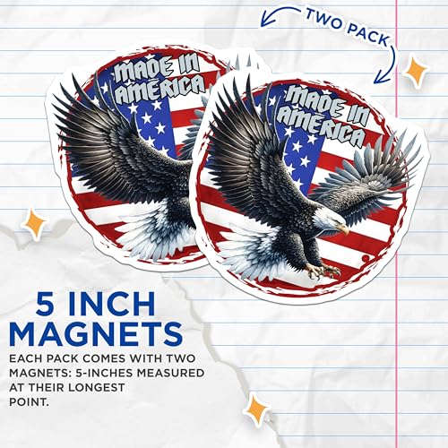 (2 Pack) Patriotic Eagle Magnets - Independence Day Decor - 5" On Longest Side - for Cars, Fridges, Toolboxes - Made in USA - MAG7403