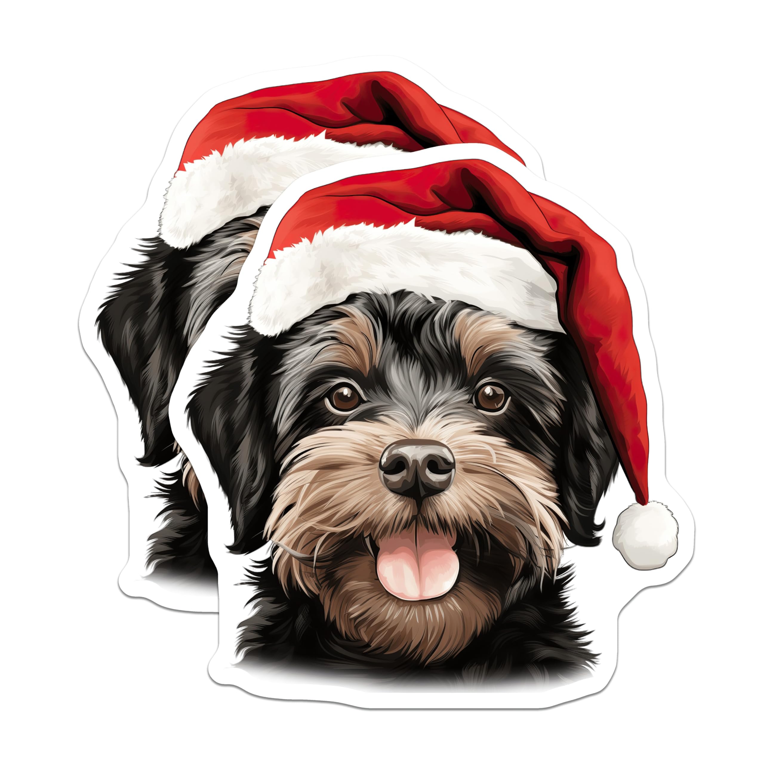 (2 Pack) Christmas Dog Magnets - Santa Hat Puppy Decor - Festive Canine Artwork - Holiday Refrigerator Accessory - 5 Inches On Longest Side - Thick Durable Magnet - Made in USA - MAG23273