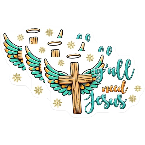 (3 Pack) Y'all Need Jesus Decals - Christian Cross - Faith Religious Decal - 3 Inches On Longest Side - Easy Peel & Apply - Made in USA - 3MCS1900