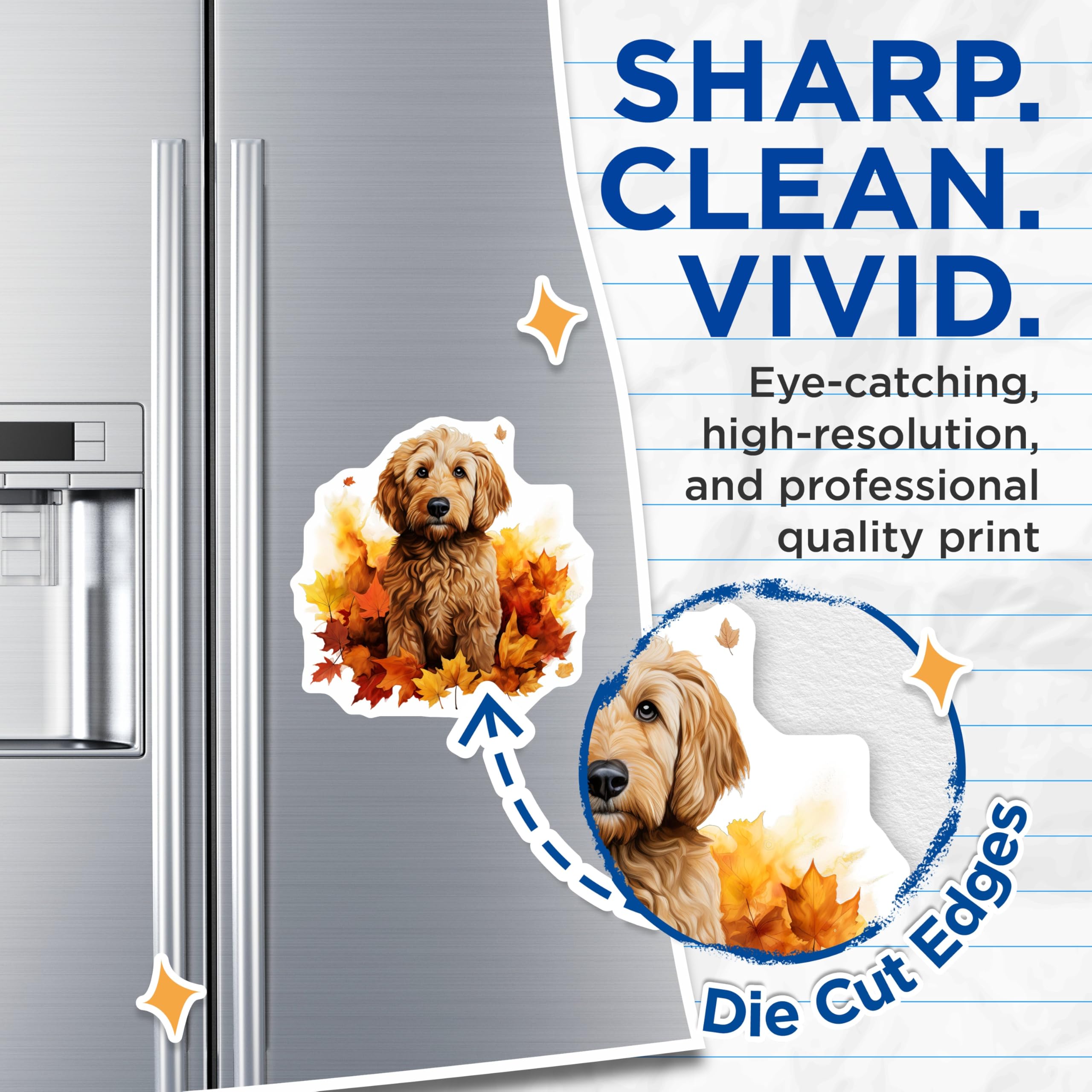 (2 Pack) Goldendoodle Magnets - Cute Autumn Dog Decor - Fall Puppy Refrigerator Locker Magnets - 5 Inches On Longest Side - Thick Durable Magnet - Made in USA - MAG26475