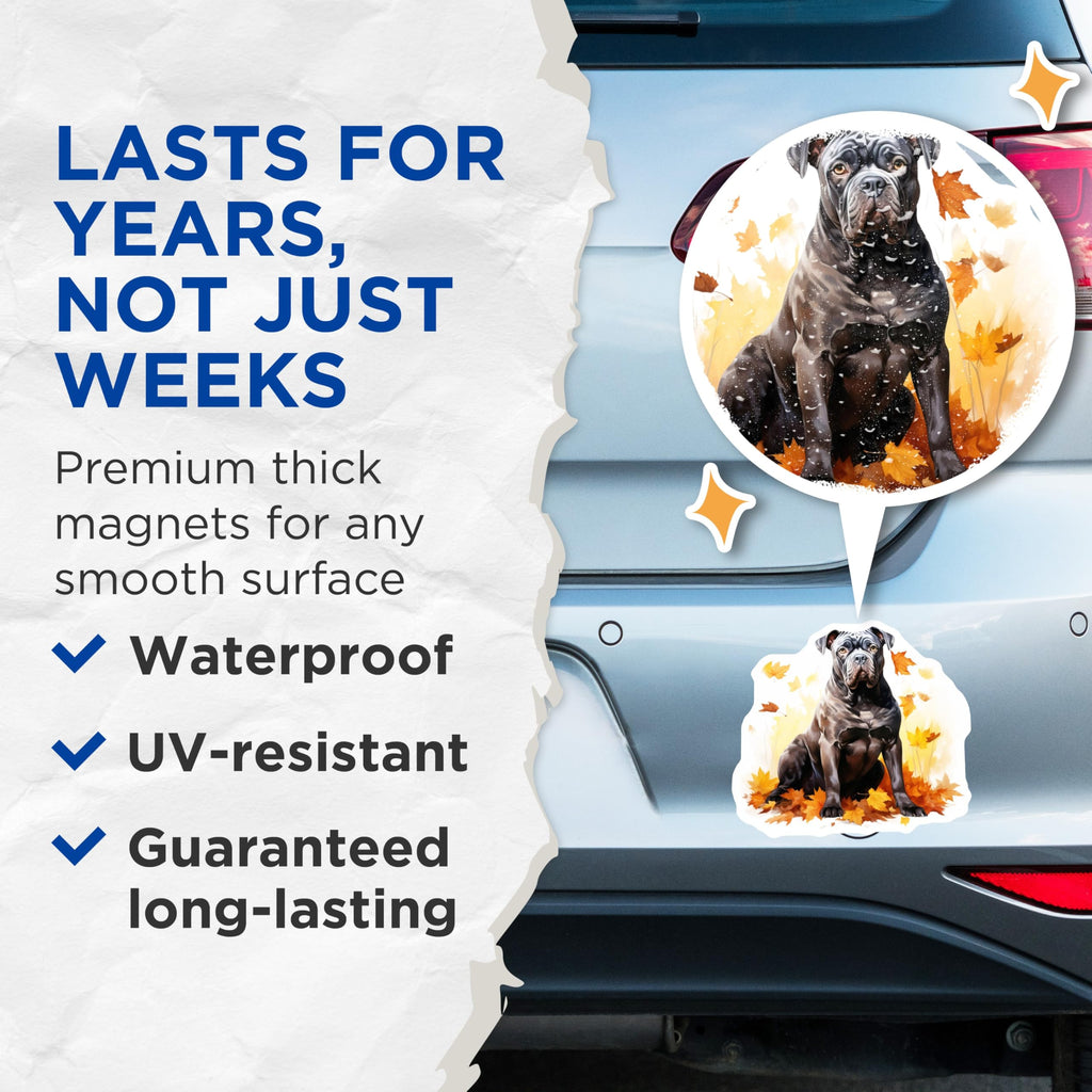 (2 Pack) Cane Corso Magnets - Autumn Dog Art Decor - Italian Mastiff Pet Owner Refrigerator Accessories - 5 Inches On Longest Side - Thick Durable Magnet - Made in USA - MAG29008