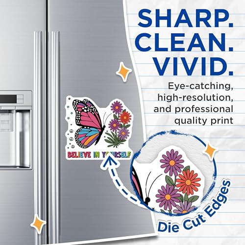 (2 Pack) Butterfly and Flower Magnets - Inspirational Quote - Colorful Butterfly - Believe in Yourself - 5" On Longest Side - for Cars, Fridges, Toolboxes - Made in USA - MAG4559