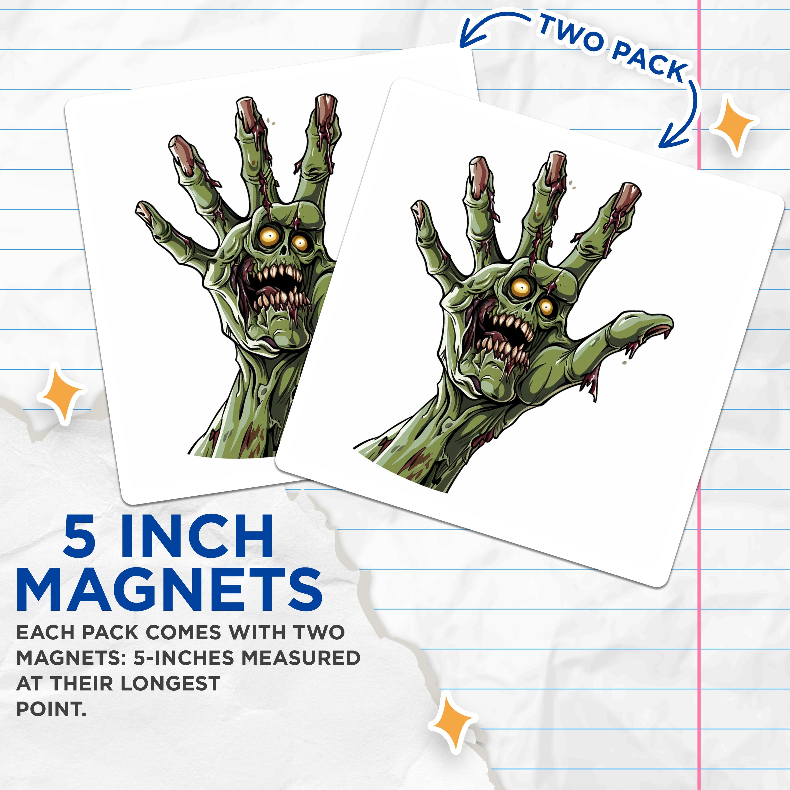 (2 Pack) Zombie Hand Horror Magnets - Spooky Halloween Decor - Macabre Refrigerator Art for Fans - 5 Inches On Longest Side - Thick Durable Magnet - Made in USA - MAG36389