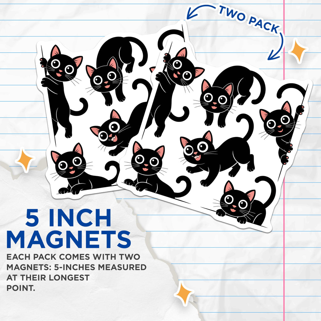 (2 Pack) Black Cat Magnets - Playful Kitten Refrigerator Decor - Adorable Feline Pet Lover Home Accents - Cute Cat Decor - 5 Inches On Longest Side - Thick Durable Magnet - Made in USA - MAG21220