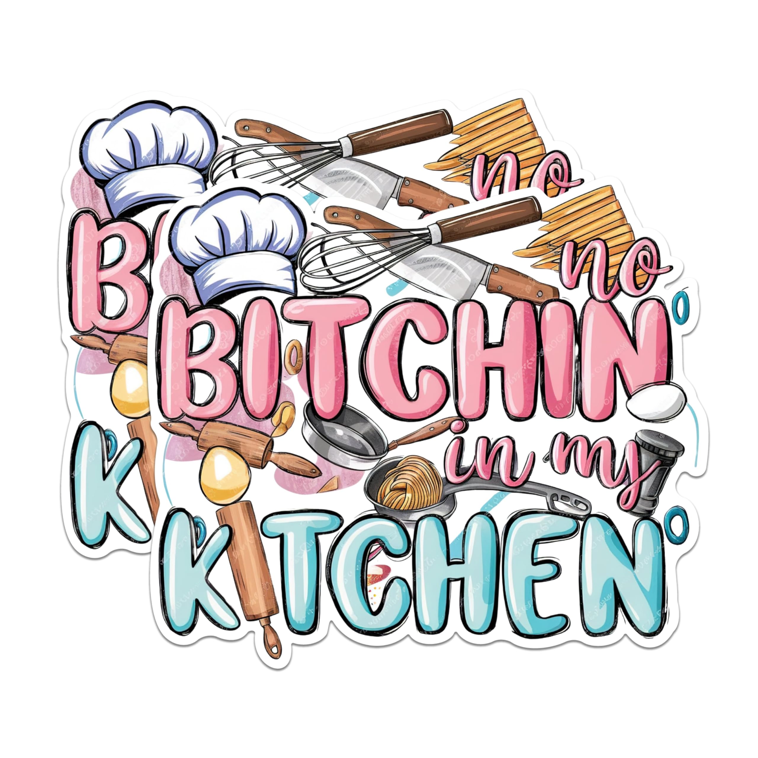(2 Pack) No Bitchin in My Kitchen Magnets - Funny Kitchen Decor Magnets - Humorous Chef Magnets- 5" On Longest Side - for Fridges, Toolboxes, Cars - Made in USA - MAG3016