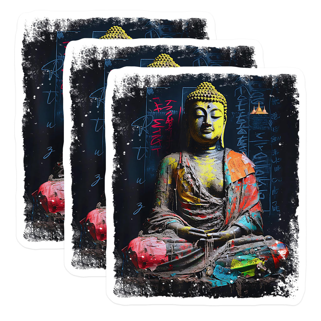 (3 Pack) Buddha Decals - Colorful Buddha Art - Spiritual Laptop Decals - 3 Inches On Longest Side - Easy Peel & Apply - Made in USA - 3MCS2151