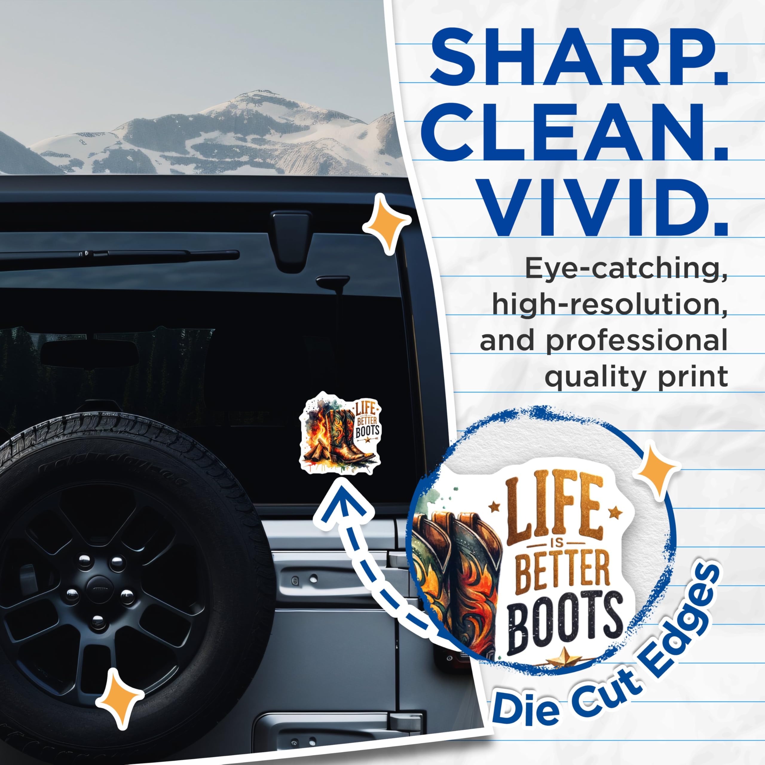 (2 Pack) Life is Better Boots Stickers - Western Boots - Camping Stickers - Outdoors Lifestyle Decal - 5" On Longest Side - Sticks to Smooth Flat Surfaces - Made in USA - BMCS6944