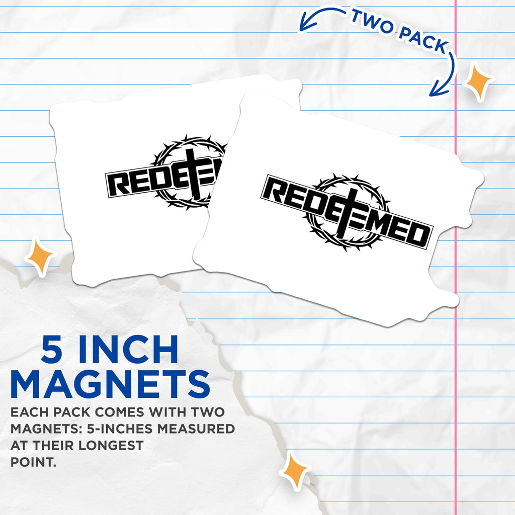 (2 Pack) Redeemed Cross Magnets - Christian Faith Decor - Crown of Thorns Art - 5 Inches On Longest Side - Thick Durable Magnet - Made in USA - MAG21715