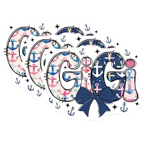 (3 Pack) Gigi Anchor Decals - Nautical Gigi - Grandma Anchor Decal - 3 Inches On Longest Side - Easy Peel & Apply - Made in USA - 3MCS7573