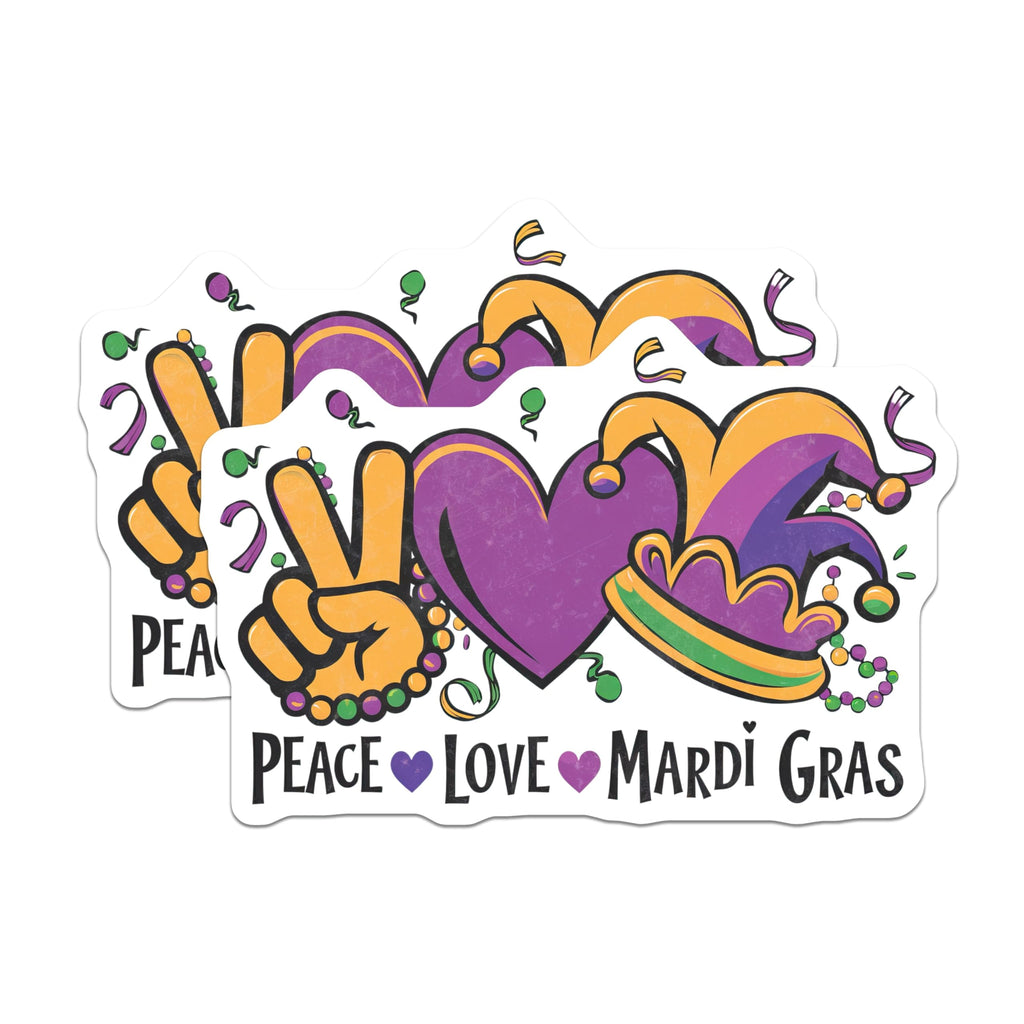 (2 Pack) Mardi Gras Magnets - Peace Love Party - Louisiana Decor Souvenir - 5" On Longest Side - Premium Magnet - for Cars, Refrigerators, Toolboxes, Lockers - Made in USA - MAG14873