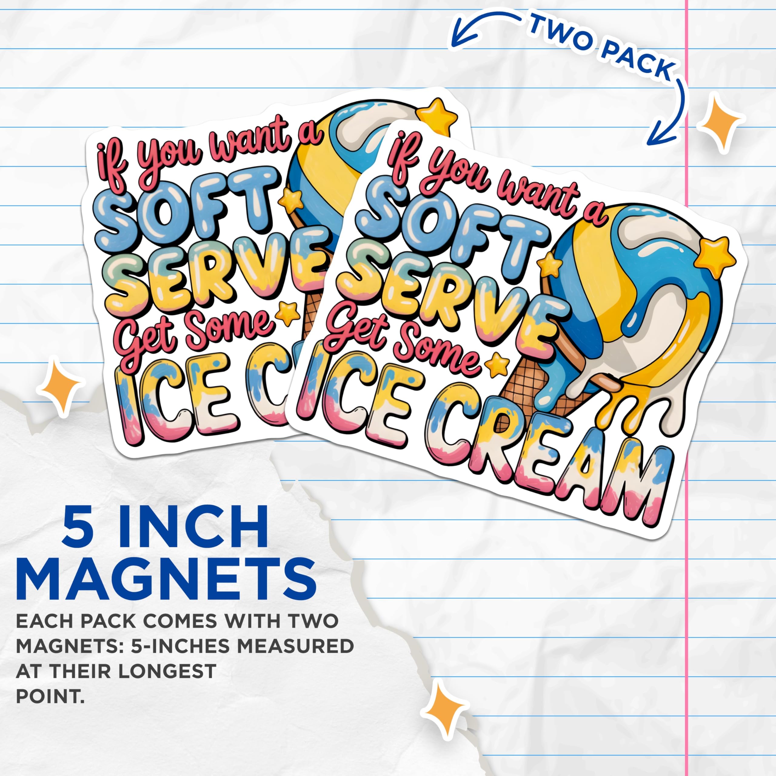 (2 Pack) Soft Serve Ice Cream Magnets - Foodie Kitchen Decor - Summer Treat Accents - 5 Inches On Longest Side - Thick Durable Magnet - Made in USA - MAG28636