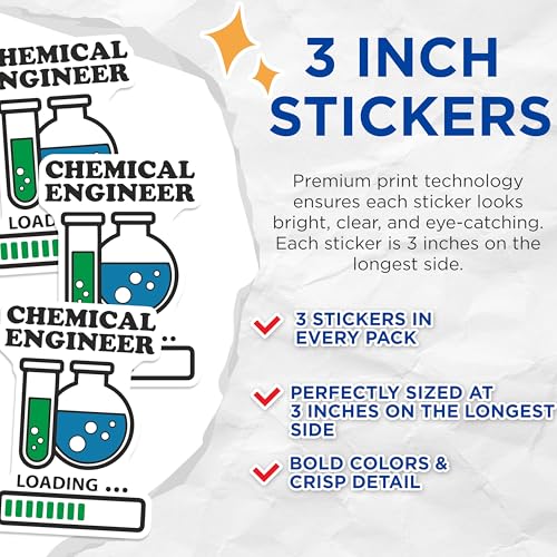 (3 Pack) Chemical Engineer Decals - Science Engineering Stickers - Funny Laptop Decal - 3 Inches On Longest Side - Easy Peel & Apply - Made in USA - 3MCS7399