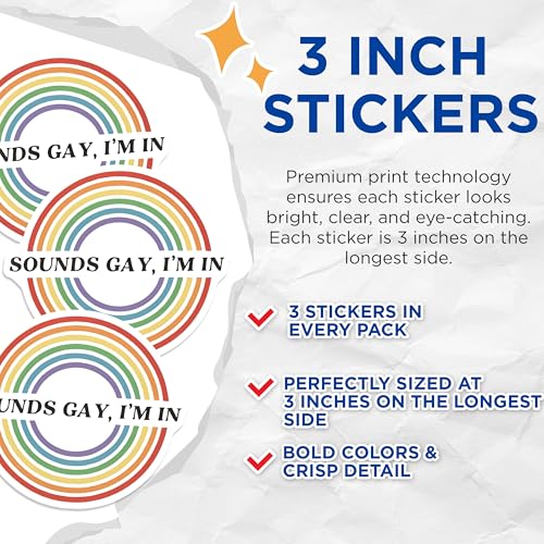 (3 Pack) Pride Rainbow Decals - Sounds Gay Im in - LGBTQ Decal - 3 Inches On Longest Side - Easy Peel & Apply - Made in USA - 3MCS7987
