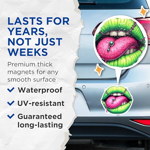 (2 Pack) Green Lips Zombie Magnets - Unique Halloween - Cool Fridge Magnets - Creepy Lips Design - Fun Zombie Magnets - 5" On Longest Side - for Cars, Fridges, Toolboxes - Made in USA - MAG4563