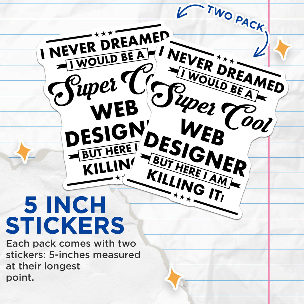 (2 Pack) Cool Web Designer Stickers - Inspirational Quote - Funny Motivational Stickers - 5" On Longest Side - Sticks to Smooth Flat Surfaces - Made in USA - BMCS6321