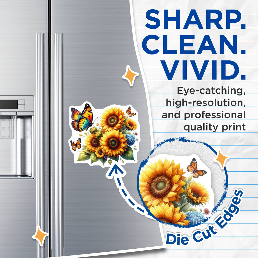 (2 Pack) Sunflower Butterfly Magnets - Vibrant Floral Garden Decor - Aesthetic Refrigerator Art - 5 Inches On Longest Side - Thick Durable Magnet - Made in USA - MAG36264