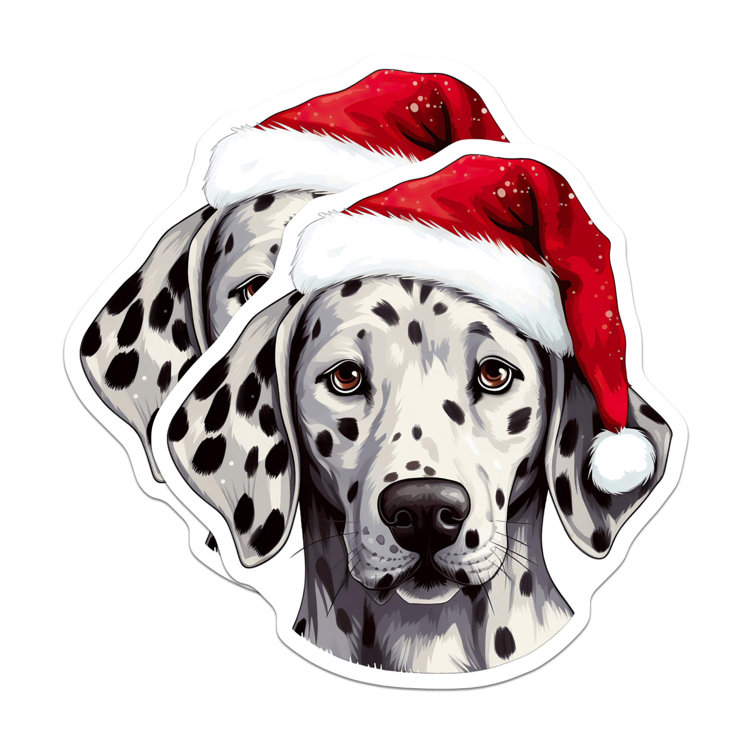 (2 Pack) Christmas Dalmatian Magnets - Santa Hat Dog Decor - Holiday Kitchen Refrigerator Accessory - 5 Inches On Longest Side - Thick Durable Magnet - Made in USA - MAG26974