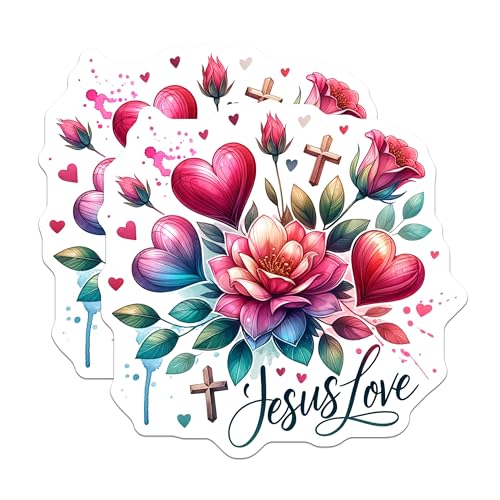 (2 Pack) Jesus Love Magnets - Floral Faith Design - Inspirational Christian Decor - 5" On Longest Side - for Cars, Fridges, Toolboxes - Made in USA - MAG7196
