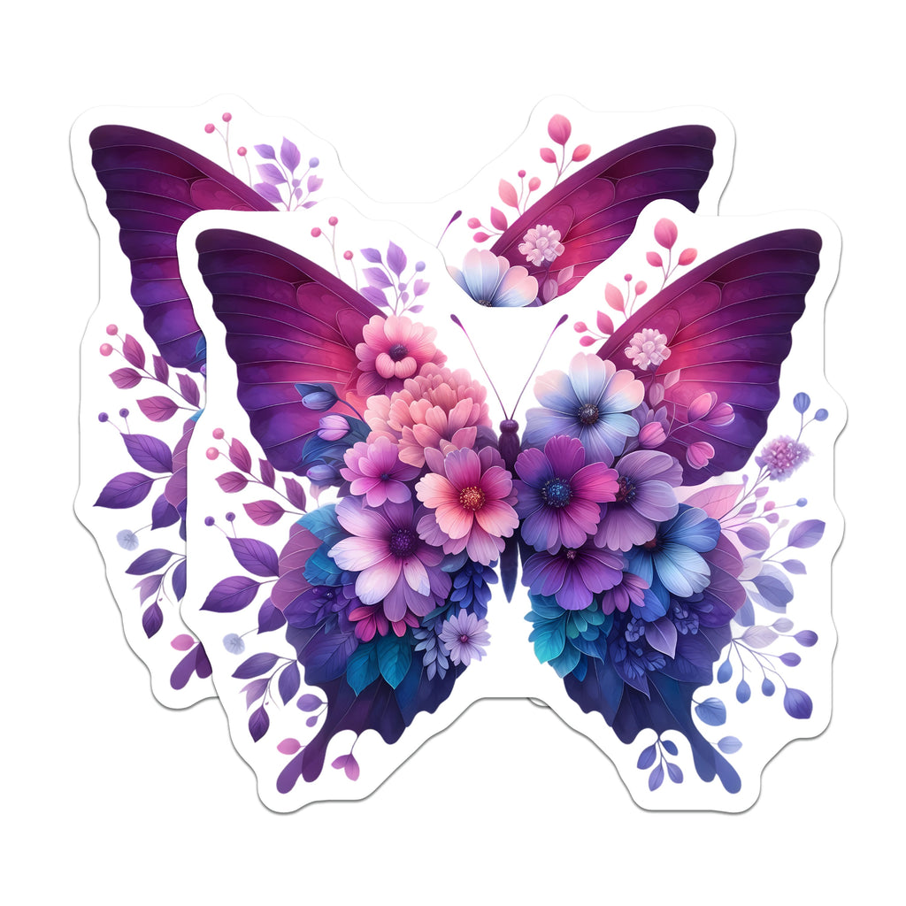 (2 Pack) Floral Butterfly Magnets - Whimsical Flower Art - Purple Pink Fridge Decor for Women - 5 Inches On Longest Side - Thick Durable Magnet - Made in USA - MAG39534