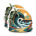 (2 Pack) Tropical Beach Wave Stickers - Coastal Surf Art Decal - 5" On Longest Side - Sticks to Smooth Flat Surfaces - Made in USA - BMCS9252 - BMCS9252