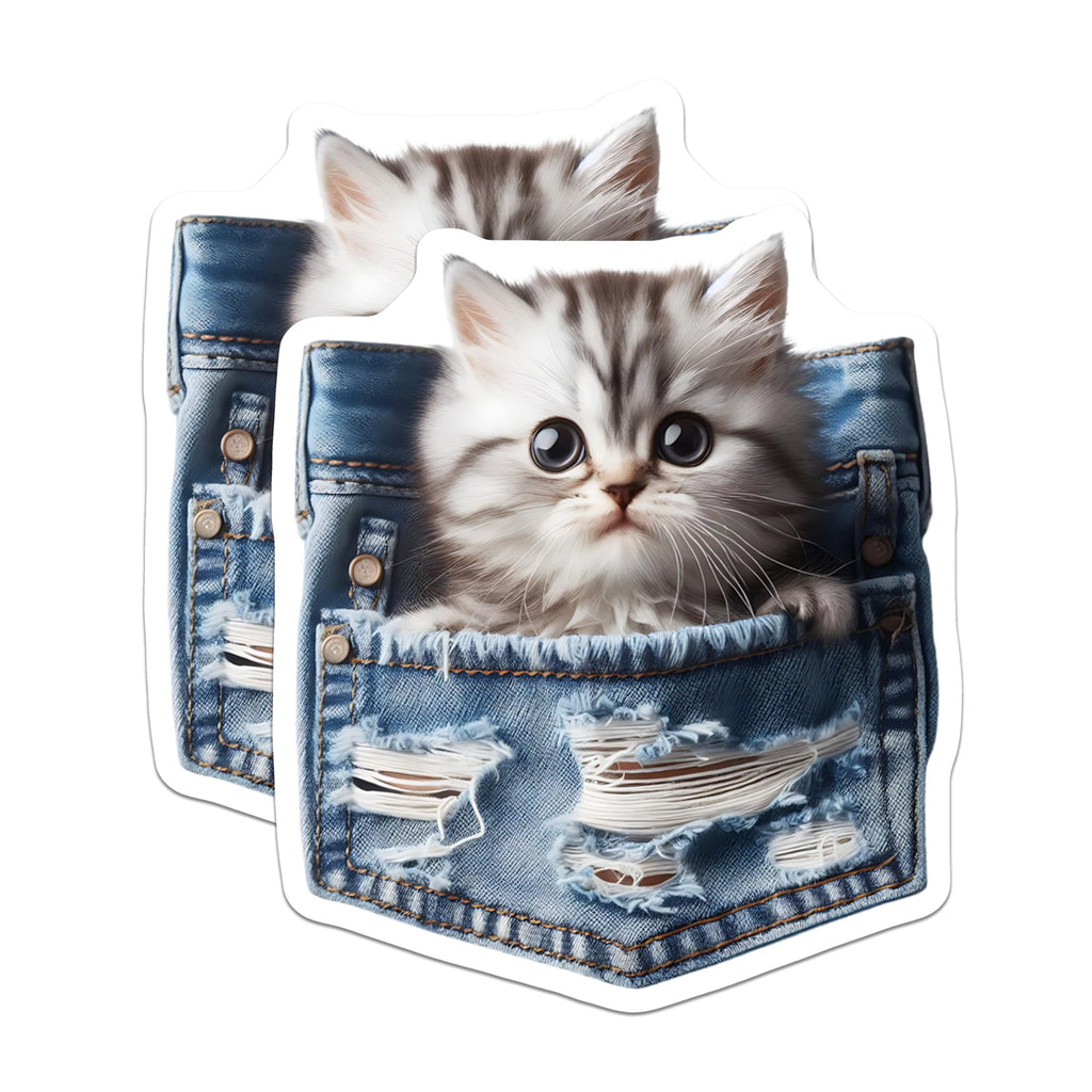 (2 Pack) Kitten in Pocket Magnets - Cute Cat Illustration - Fridge Decor - 5" On Longest Side - Premium Magnet - for Cars, Refrigerators, Toolboxes, Lockers - Made in USA - MAG16062