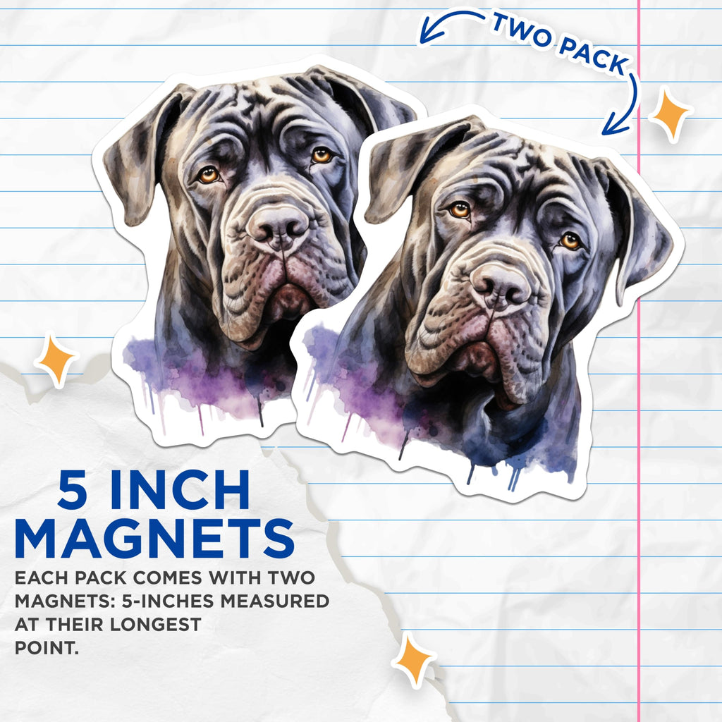 (2 Pack) Neo Mastiff Magnets - Watercolor Dog Art - Majestic Large Breed Pet Lover - Dog Parent Home Decor - 5 Inches On Longest Side - Thick Durable Magnet - Made in USA - MAG29742