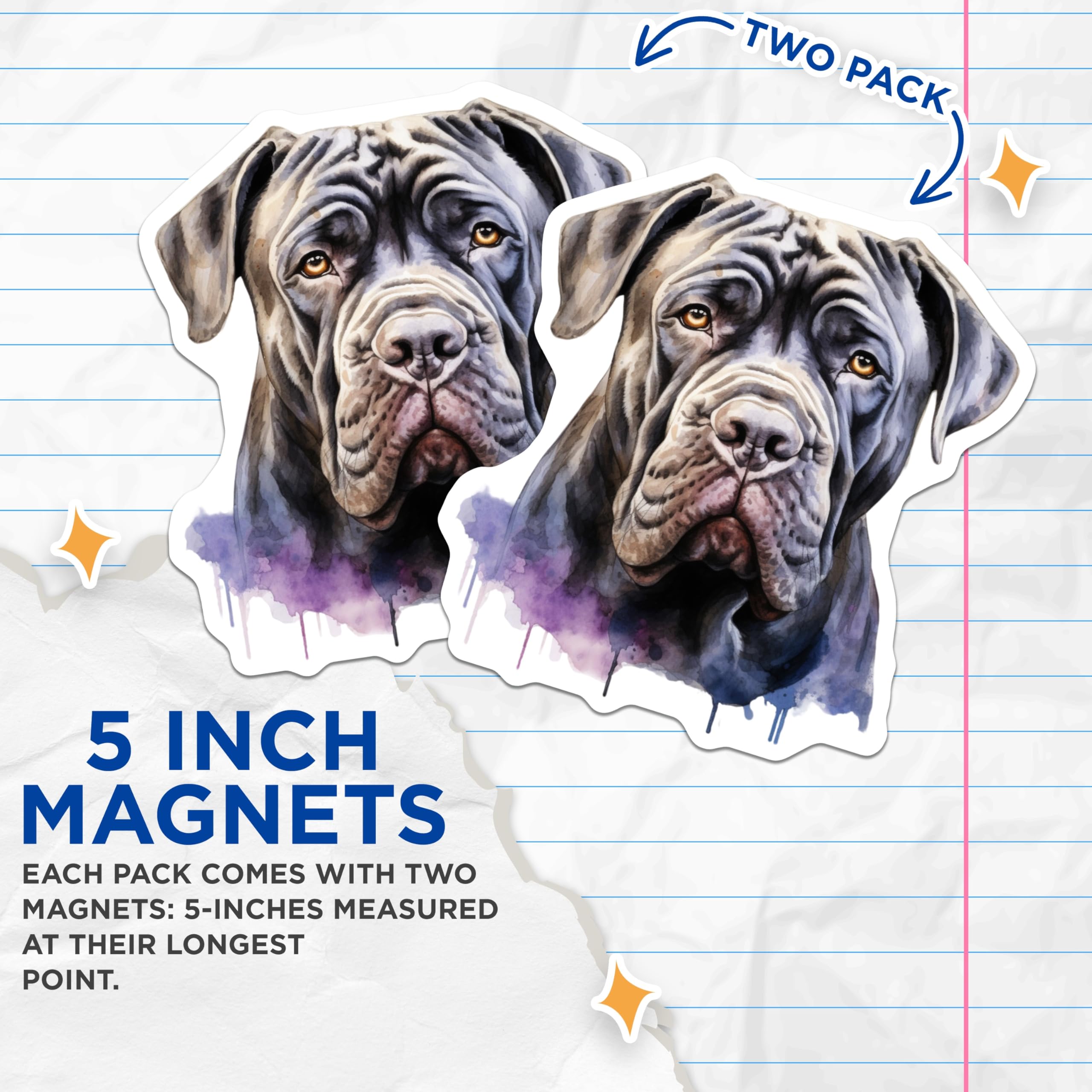 (2 Pack) Neo Mastiff Magnets - Watercolor Dog Art - Majestic Large Breed Pet Lover - Dog Parent Home Decor - 5 Inches On Longest Side - Thick Durable Magnet - Made in USA - MAG29742
