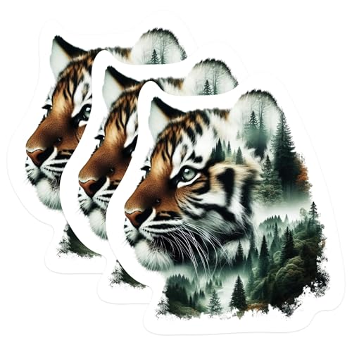(3 Pack) Tiger Forest Decals - Animal Decal - Laptop Decal - 3 Inches On Longest Side - Easy Peel & Apply - Made in USA - 3MCS1142