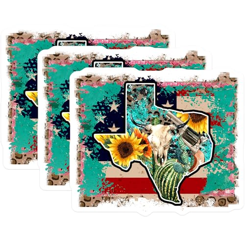(3 Pack) Texas Pride Decals - Bull Skull Art - Texas Flag Decal - 3 Inches On Longest Side - Easy Peel & Apply - Made in USA - 3MCS4484
