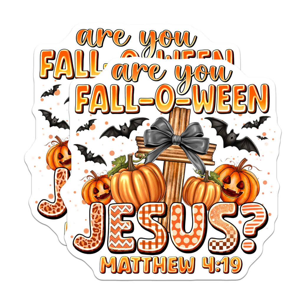 (2 Pack) Fall-O-Ween Jesus Magnets - Christian Halloween Decor - Matthew 4:19 Faith Magnets - Autumn Religious Display - 5 Inches On Longest Side - Thick Durable Magnet - Made in USA - MAG29351