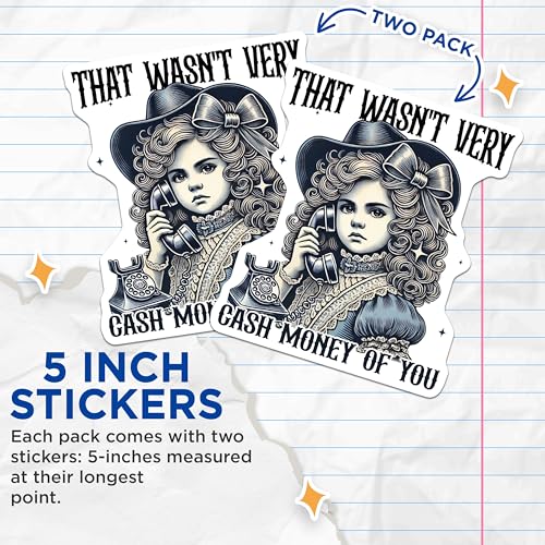 (2 Pack) Retro Western Girl Stickers - Funny Vintage Telephone Decor - Humorous Meme Sticker - 5" On Longest Side - Sticks to Smooth Flat Surfaces - Made in USA - BMCS6709