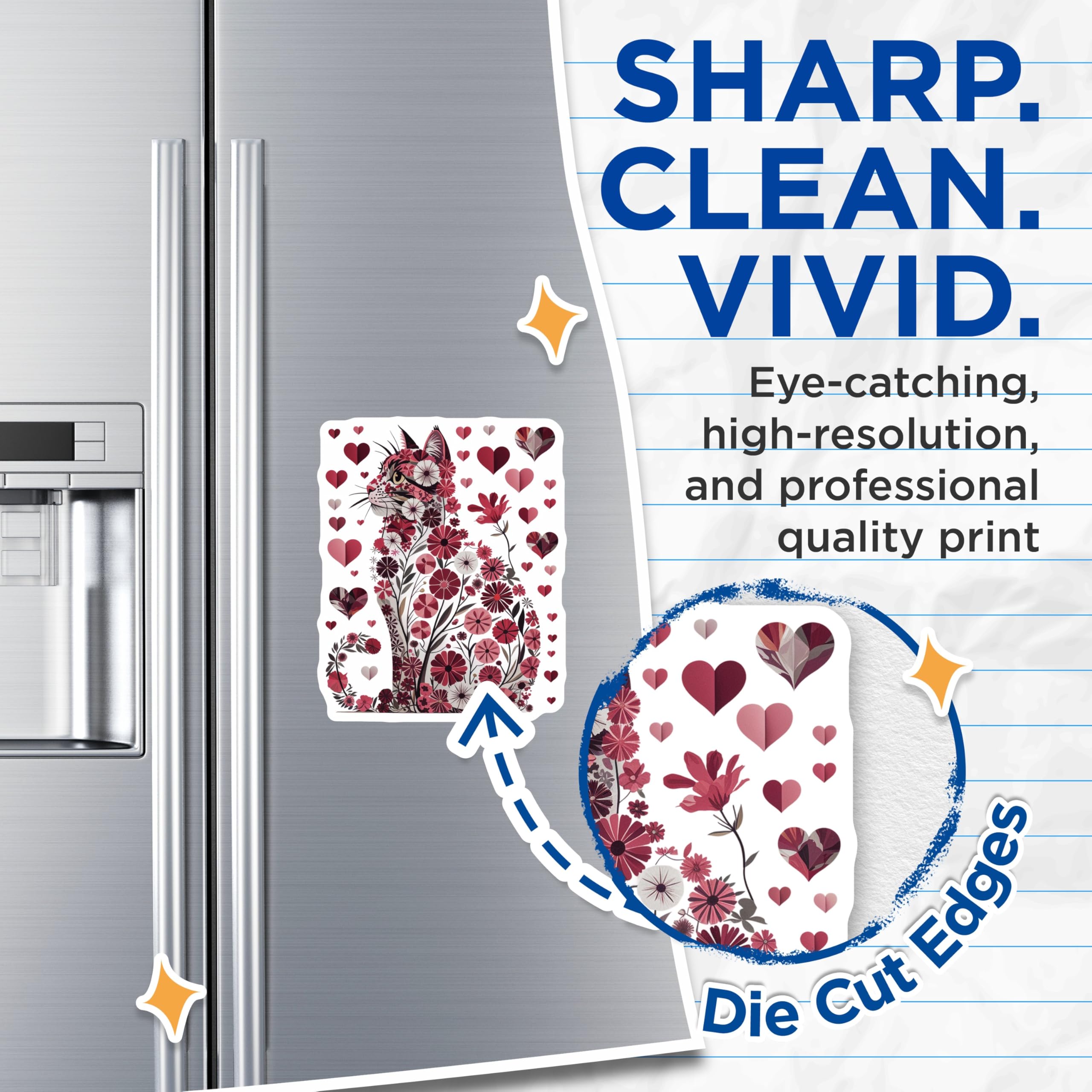 (2 Pack) Floral Cat Magnets - Heart Decor - Cute Kitten Refrigerator Magnets - 5" On Longest Side - Premium Magnet - for Cars, Refrigerators, Toolboxes, Lockers - Made in USA - MAG14929