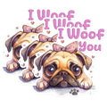 (3 Pack) Pug Decals - Cute Dog Stickers - I Woof You Laptop Decal - 3 Inches On Longest Side - Easy Peel & Apply - Made in USA - 3MCS1216