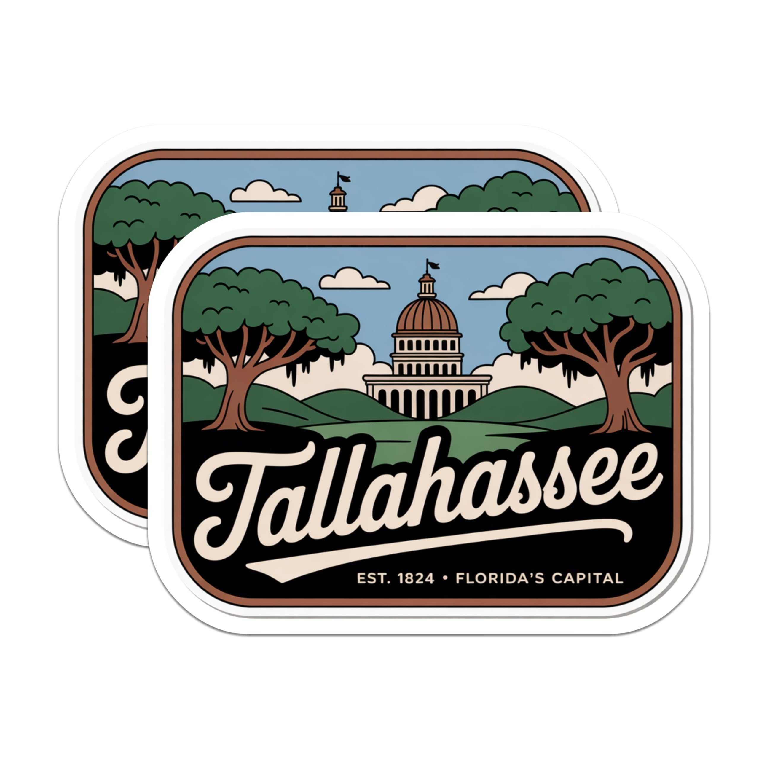 (2 Pack) Tallahassee Florida Magnets - State Capital Souvenir - Retro Travel Decor - 5" On Longest Side - Premium Magnet - for Cars, Refrigerators, Toolboxes, Lockers - Made in USA - MAG18062