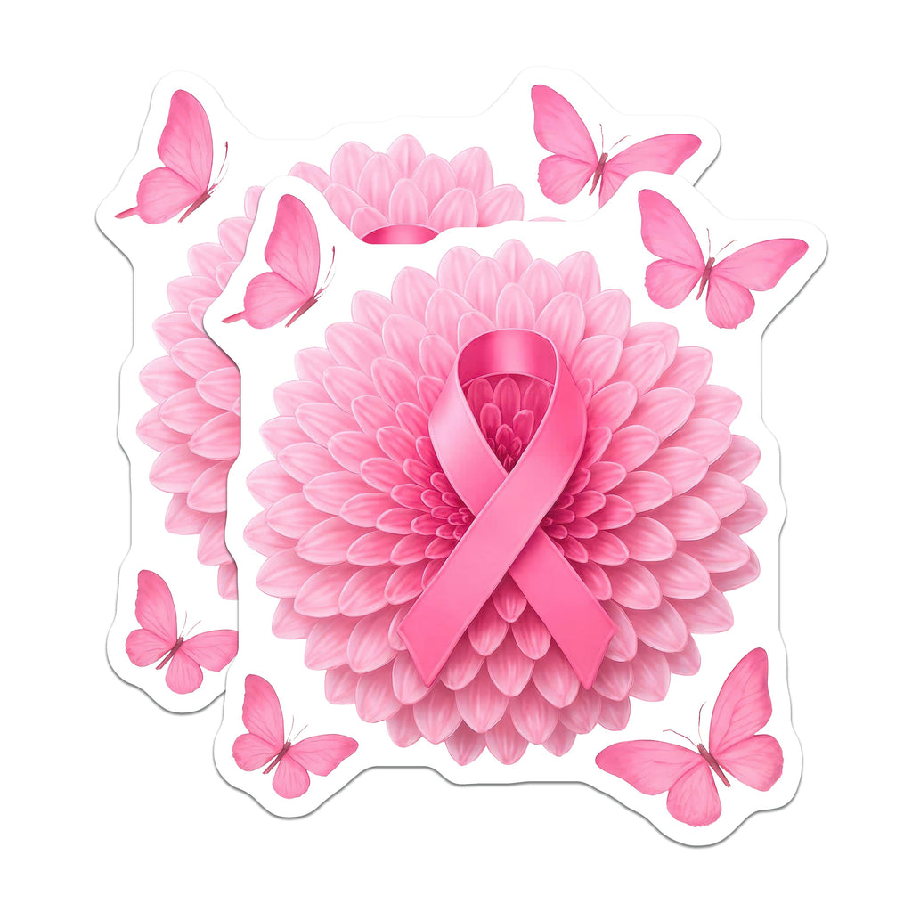 (2 Pack) Breast Cancer Awareness Magnets - Pink Ribbon Support - Floral Butterfly Hope Decor - 5 Inches On Longest Side - Thick Durable Magnet - Made in USA - MAG39322