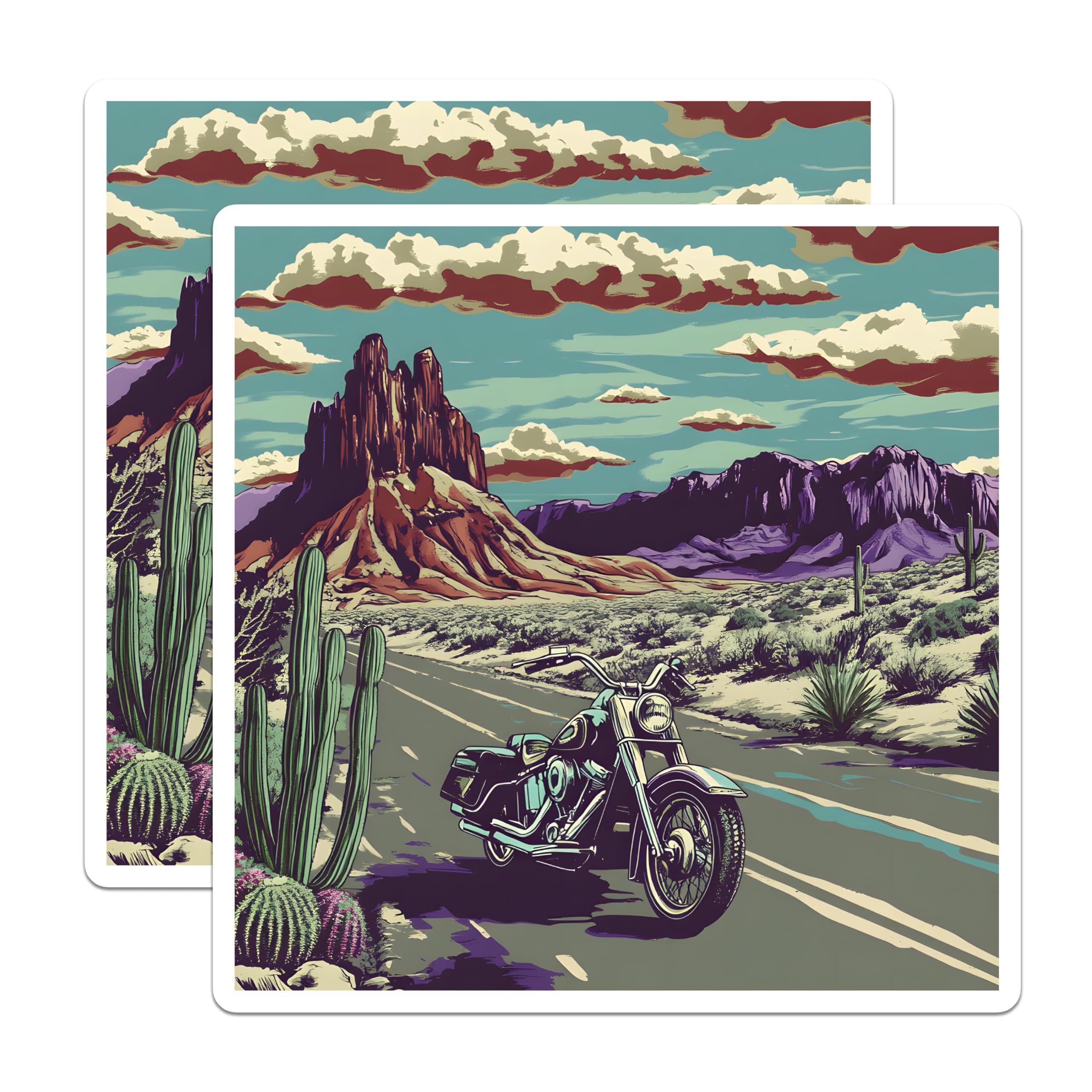 (2 Pack) Motorcycle Desert Stickers - American Biker - Southwest Art Sticker - 5" On Longest Side - Sticks to Smooth Flat Surfaces - Made in USA - BMCS18172