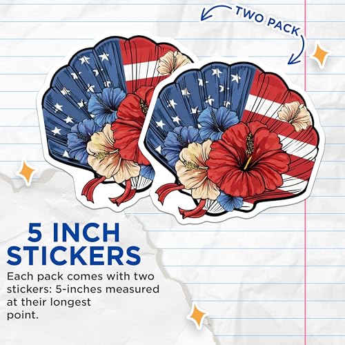 (2 Pack) American Flag Stickers - Floral Patriotic Decal - 5" On Longest Side - Sticks to Smooth Flat Surfaces - Made in USA - BMCS8979 - BMCS8979