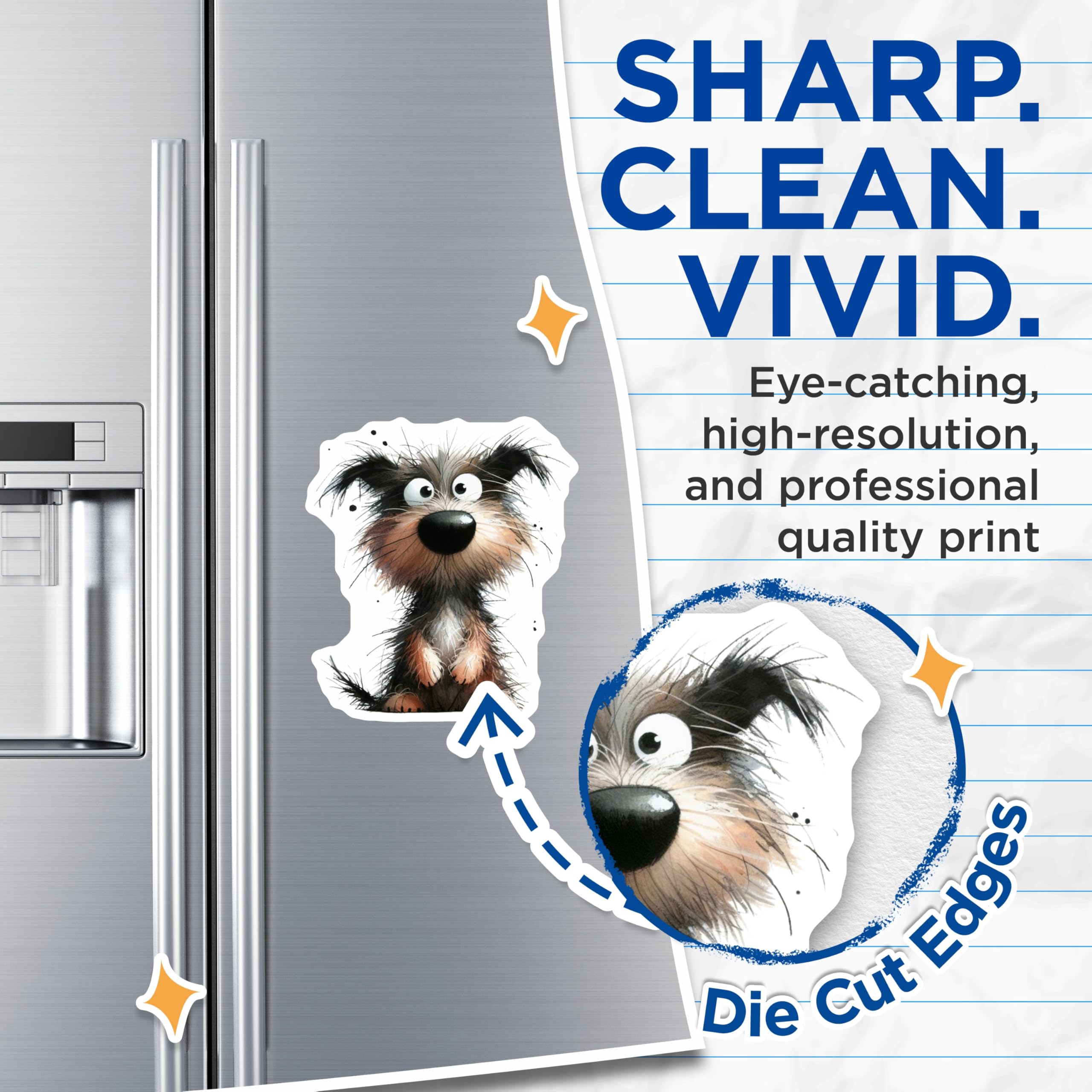 (2 Pack) Adorable Scruffy Dog Magnets - Playful Puppy Face - Pet Lover Kitchen Decor - 5 Inches On Longest Side - Thick Durable Magnet - Made in USA - MAG30851