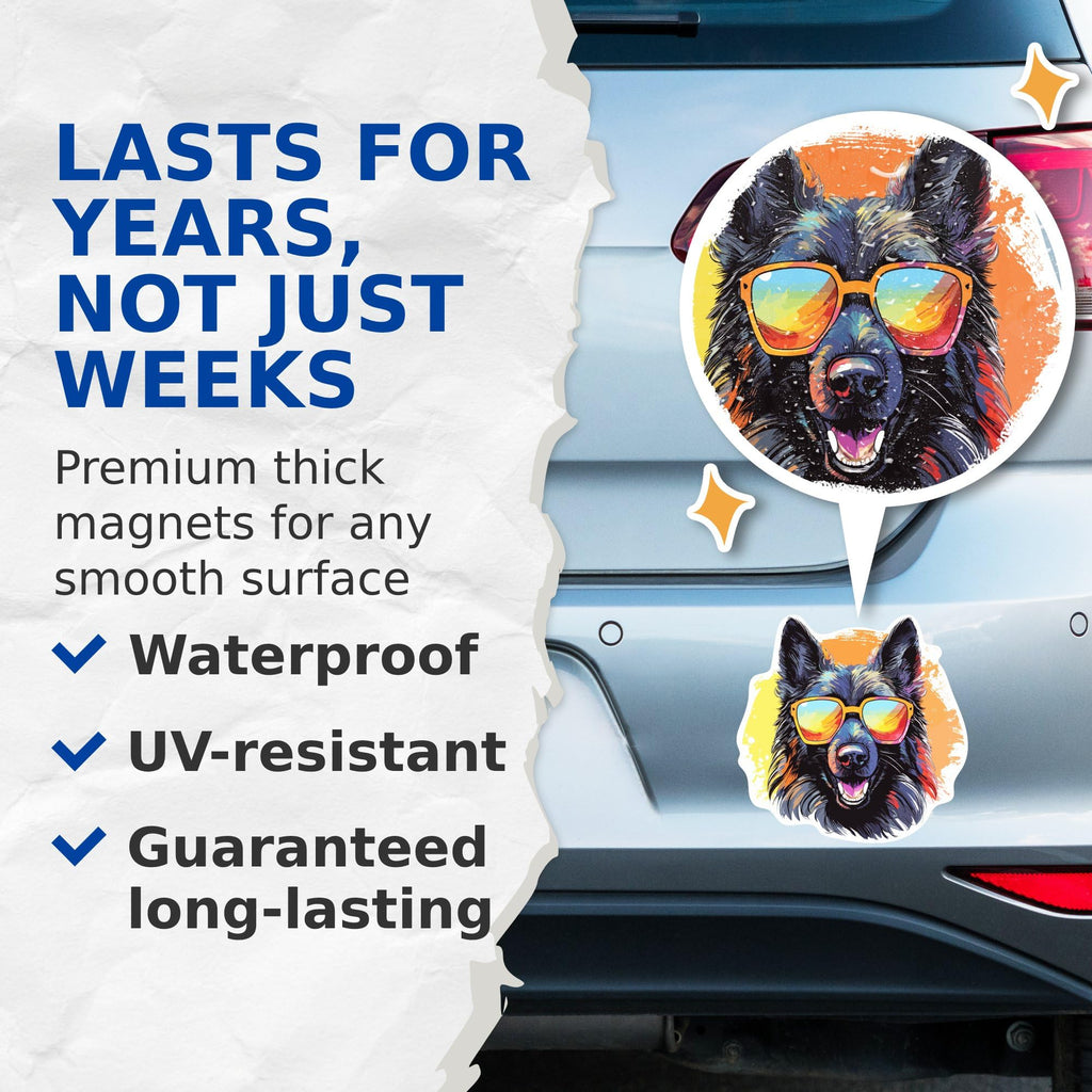 (2 Pack) Belgian Sheepdog Dog Magnets - Belgian Sheepdog with Sunglasses - Choose FromOver 100 Dog Breeds - 5" On Longest Side - Premium Magnet - Made in USA - MAG0315
