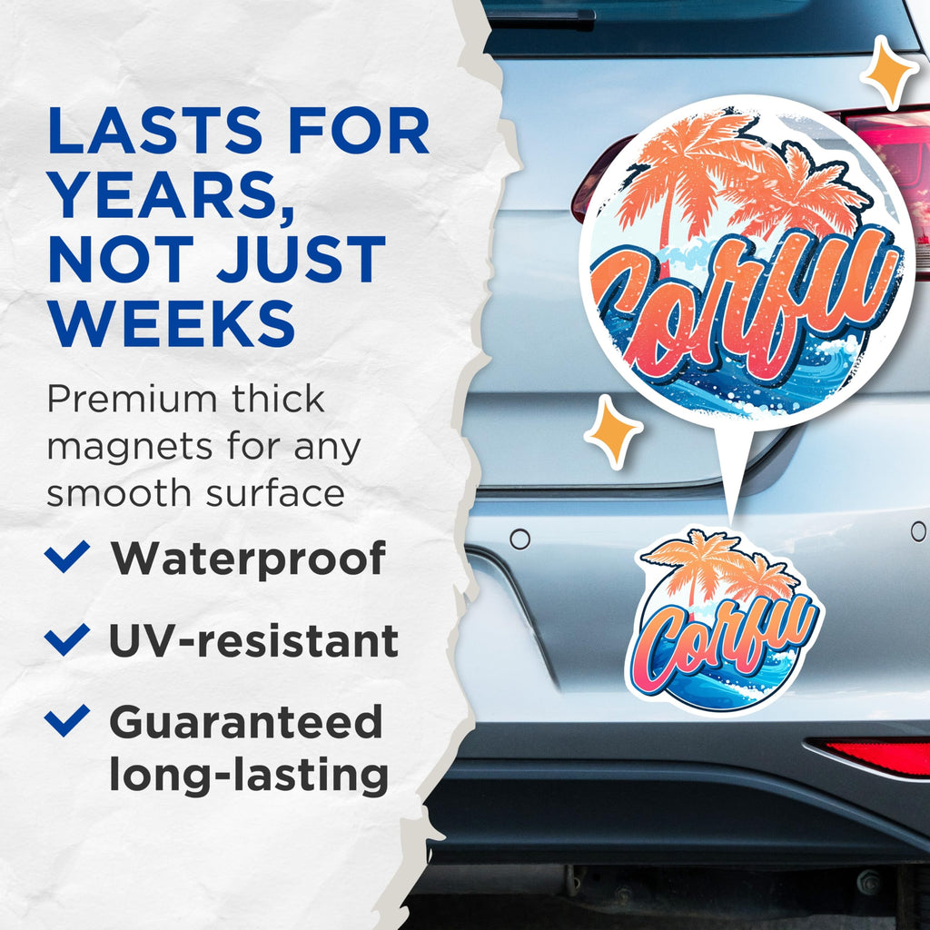 (2 Pack) Corfu Magnets - Greek Island Decor - Travel Souvenir Fridge Magnets - 5" On Longest Side - Premium Magnet - for Cars, Refrigerators, Toolboxes, Lockers - Made in USA - MAG17259