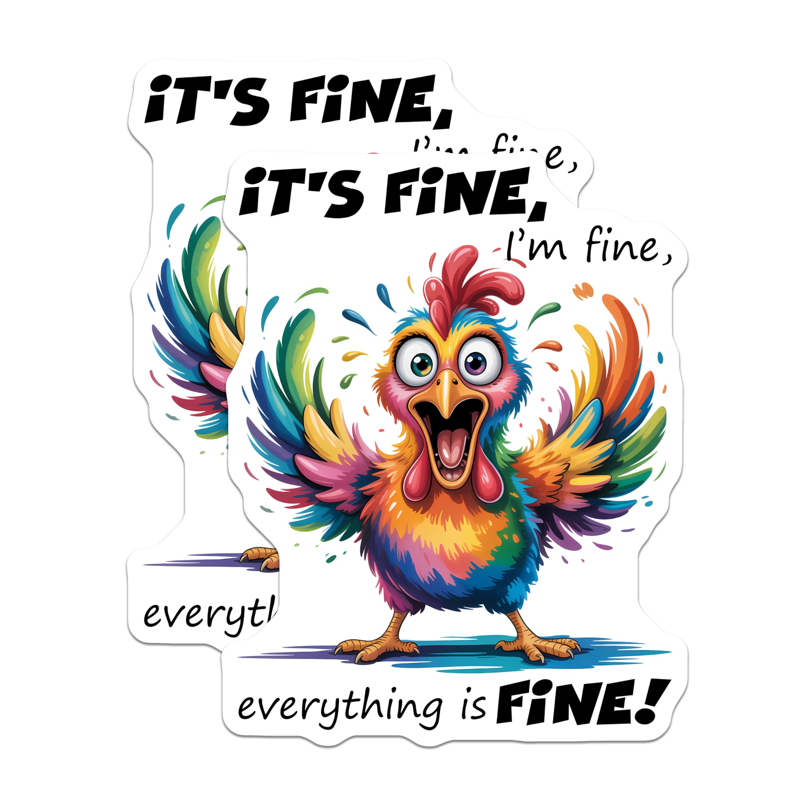 (2 Pack) Funny Chicken Magnets - It's Fine I'm Fine - Colorful Chicken Saying Magnet - 5" On Longest Side - Premium Magnet - for Cars, Refrigerators, Toolboxes, Lockers - Made in USA - MAG15049