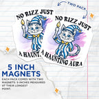 (2 Pack) No Rizz Just A Haunting Aura Magnets - Humorous Cat Art - Cute Halloween for Fridge or Locker - 5" On Longest Side - for Cars, Fridges, Toolboxes - Made in USA - MAG4343